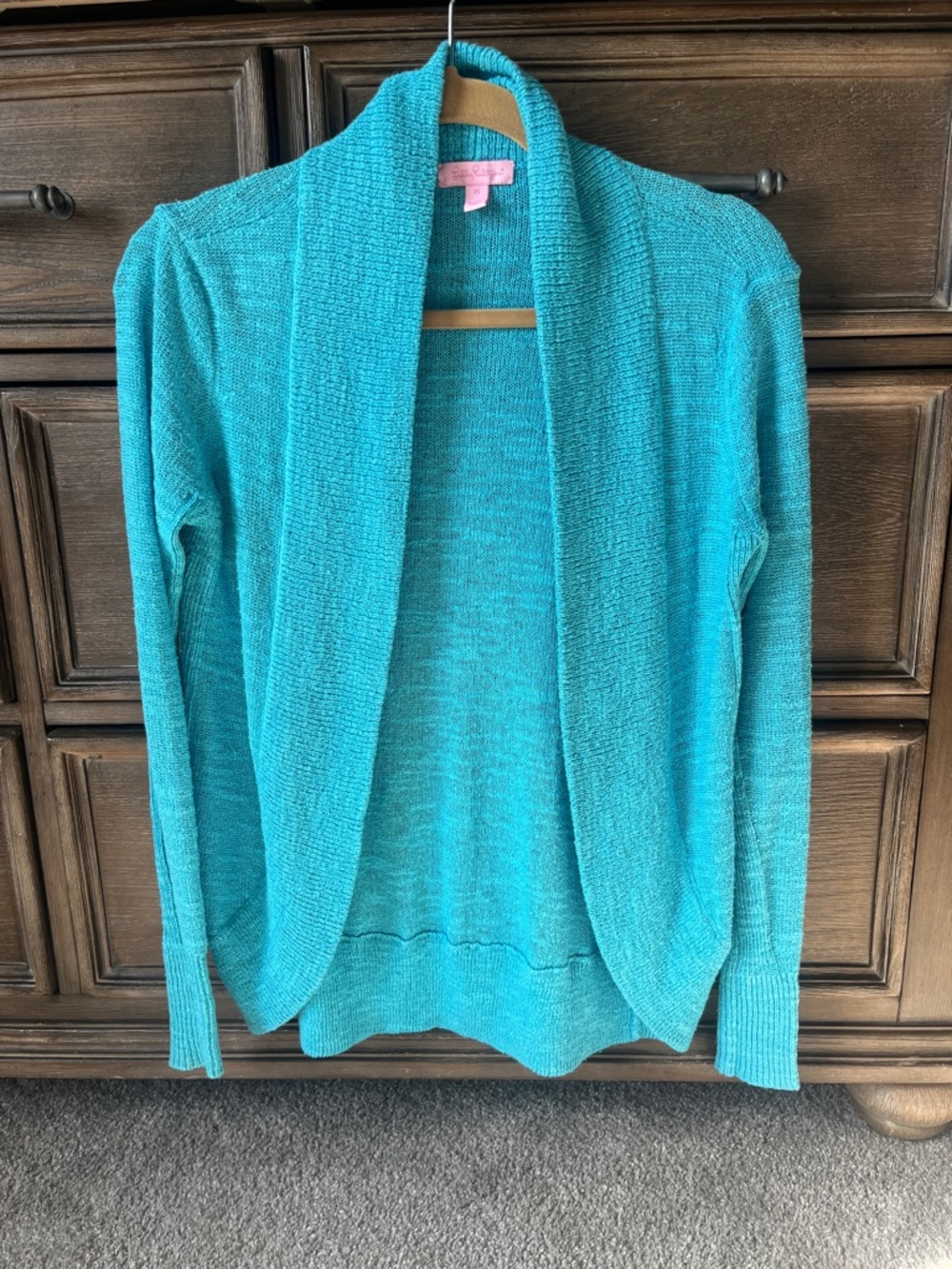 Lilly Pulitzer Teal Open-Front Shawl Collar Cardigan